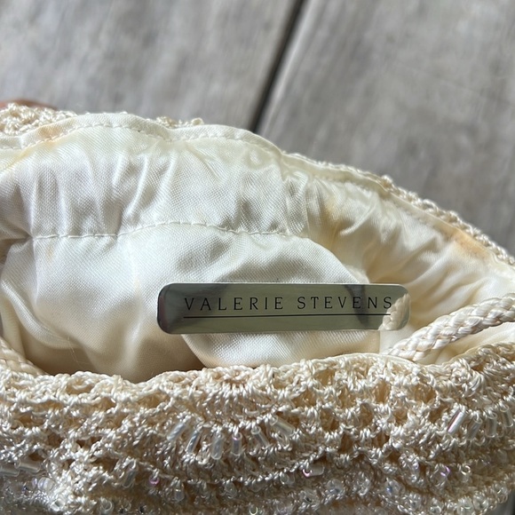 Vintage Valerie Stevens Beaded Drawstring Pouch Bag Ivory Cream Bridal Purse - Picture 8 of 10